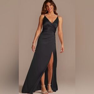 David’s Bridal Galina charmeuse draped strappy dress in Black